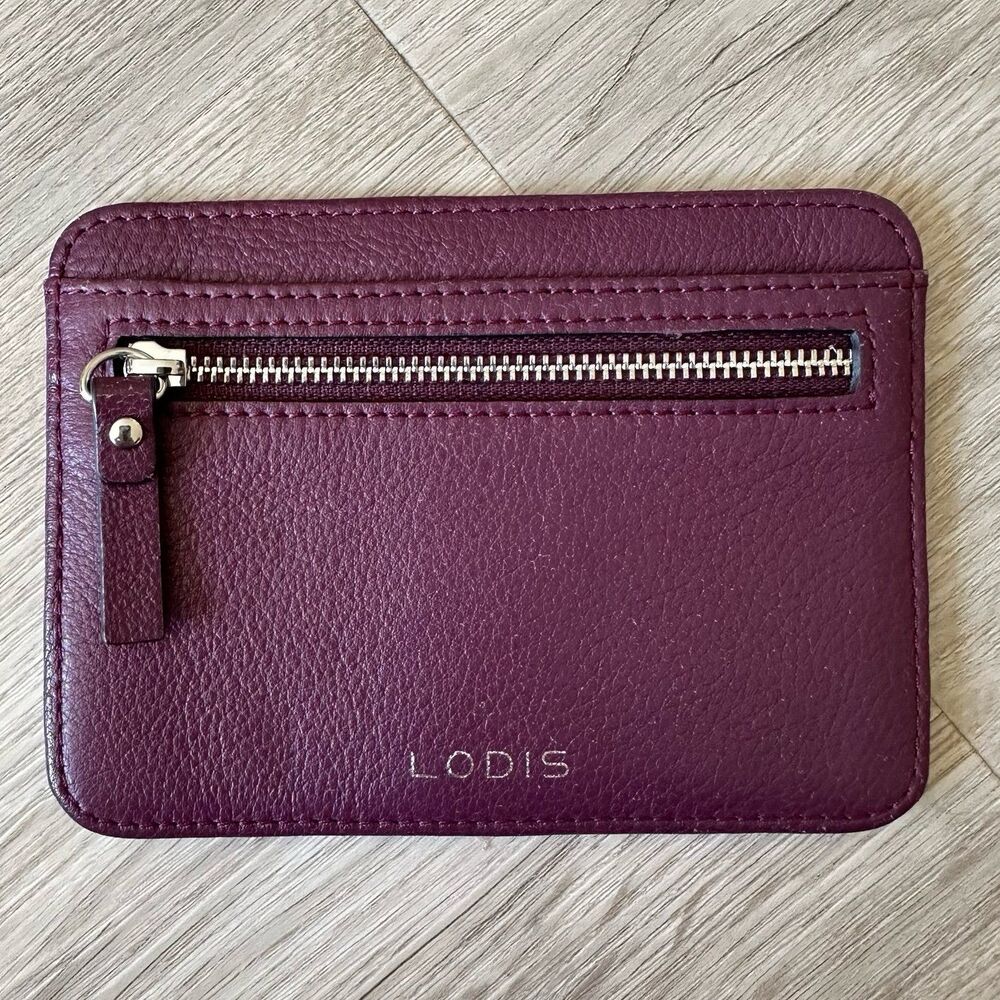 LODIS Berry Wine Color Genuine Leather 6-Slot Cardholder Slim Wallet